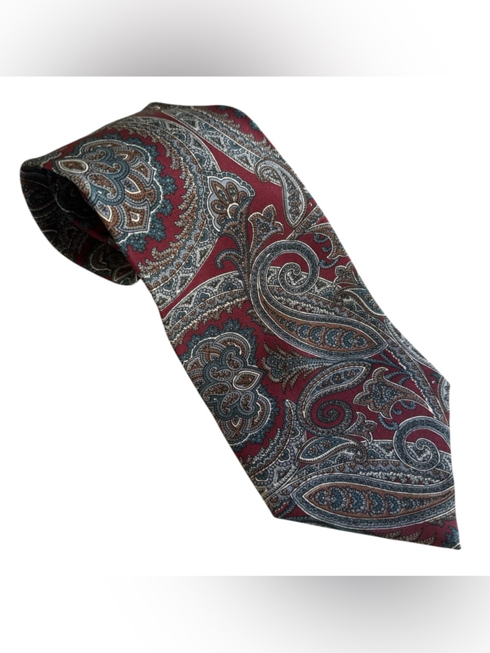 Warren Scott Vintage Silk Tie Red Paisley Necktie Classic Retro USA Office Event